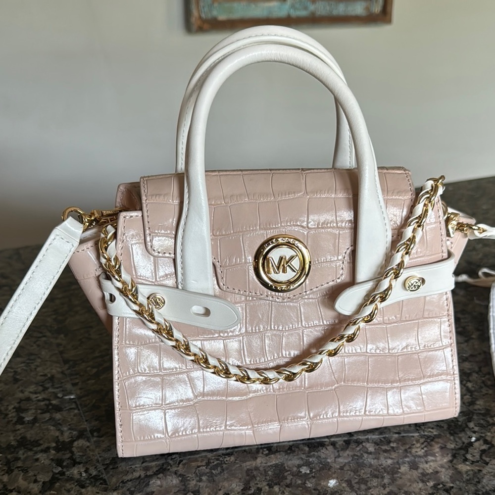 Michael Kors small Pink and Gold Satchel Chic Chain Detail & crossbody NWT - Picture 3 of 12